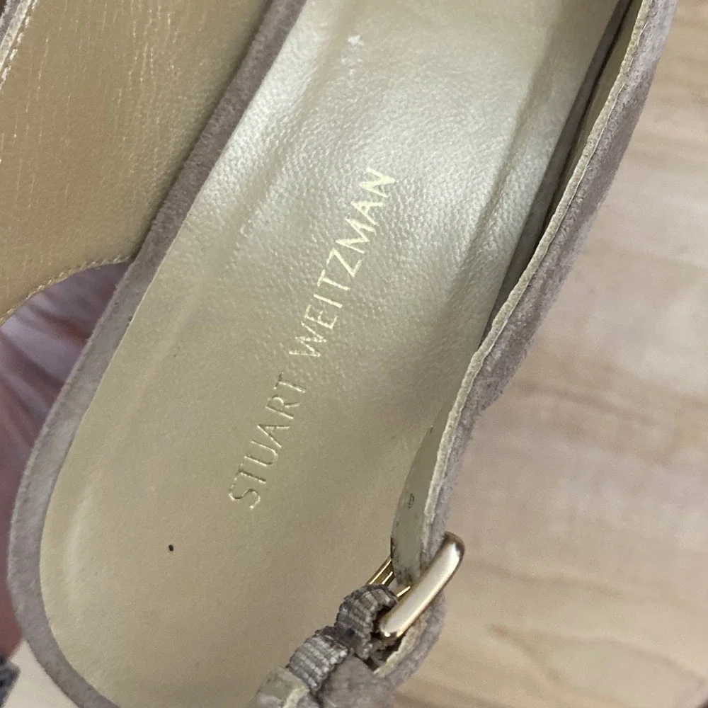 Stuart Weitzman Jean Taupe Suede Slingback Wedge Sandals Womens Sz 6 M Platform